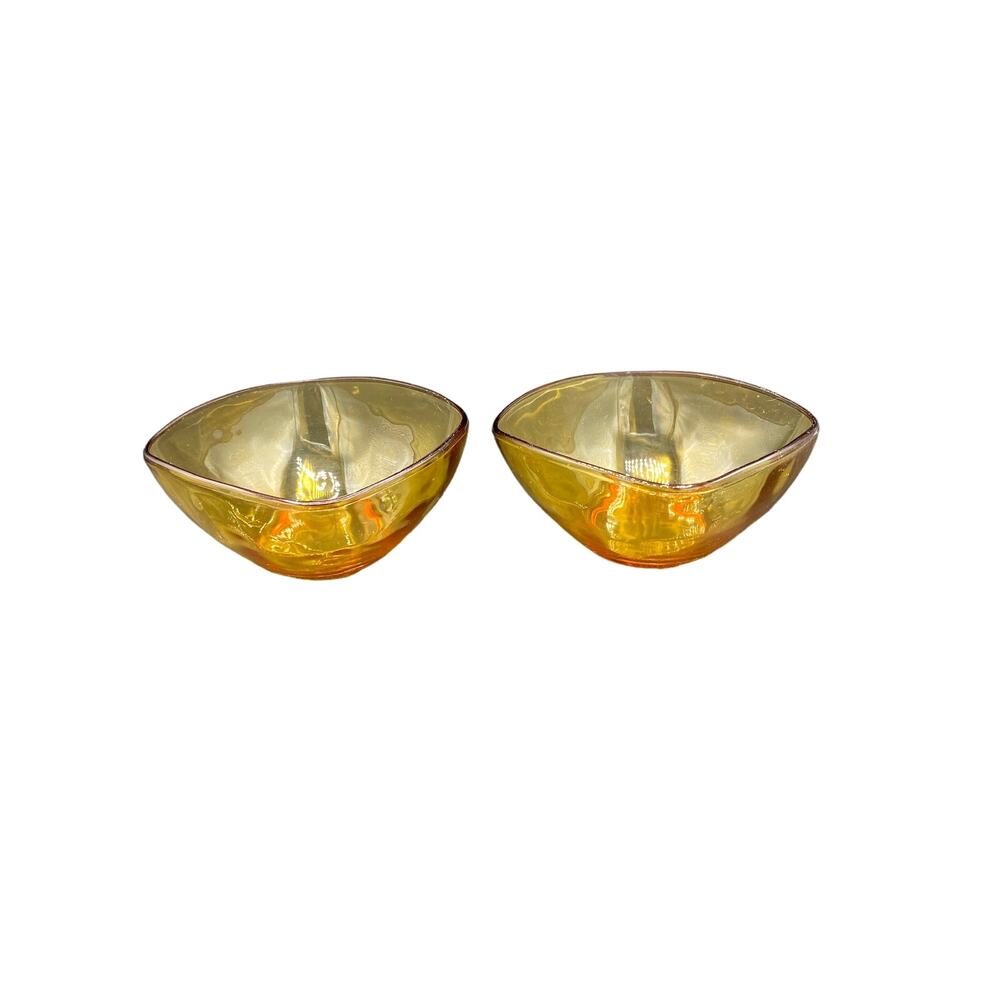 Set of 2 vintage Amber Glass VERECO Made in France Square Berry Bowls